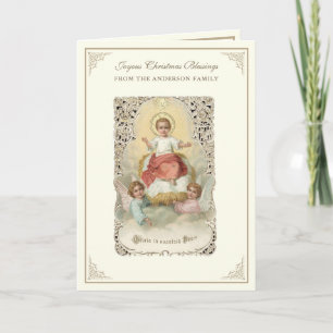 Baby Jesus Poinsettias Rosary Helgkort