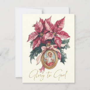 Baby Jesus Red Poinsettias Vykort