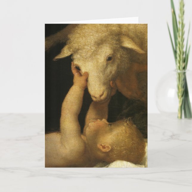 Baby Jesus rör vid lamm Kort (Framsida)