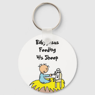 Baby Jesus som matar hans får Keychain Nyckelring