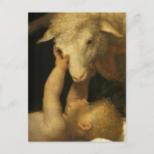 Baby Jesus Touches Lamb Helg Vykort