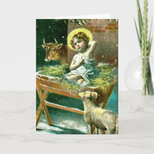 Baby Jesus, vintage nativitetscen Helgkort