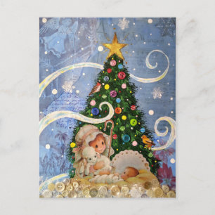 Baby Jesus vykort med Julgran
