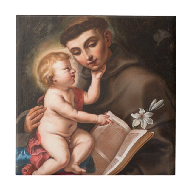 Baby Jesus With St. Anthony Of Padua Kakelplatta (Framsidan)