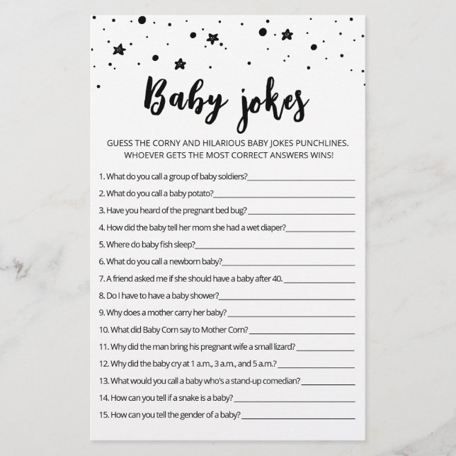 Baby Jokes Baby Shower-spel med svar (Framsida)