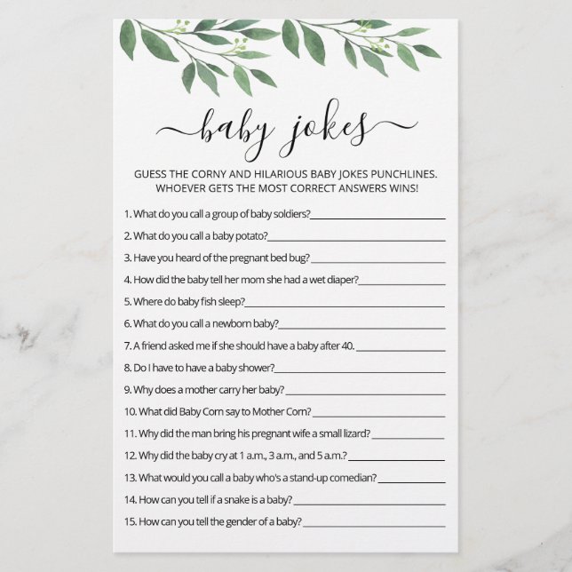 Baby Jokes Baby Shower-spel med svar (Framsida)