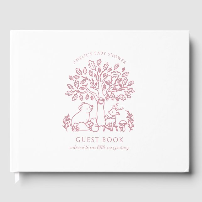 Baby Journey Rosa Woodland Animals Baby Shower Gästböcker (Framsida)