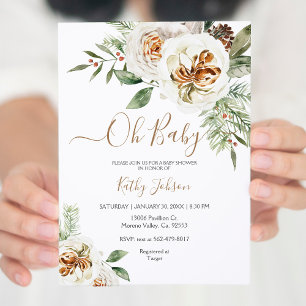 Baby jul Creamy White Blommigt Baby Shower Inbjudningar