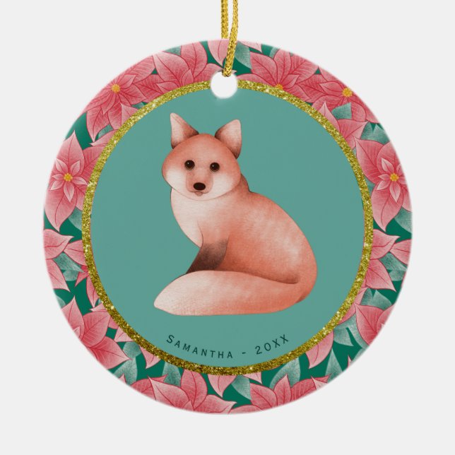 Baby jul Fox Personlig Namn Datum Julgransprydnad Keramik (Framsidan)