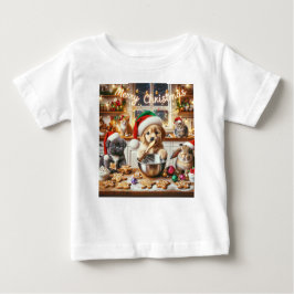 Baby jul T-shirt med hund, katt, bunny #6