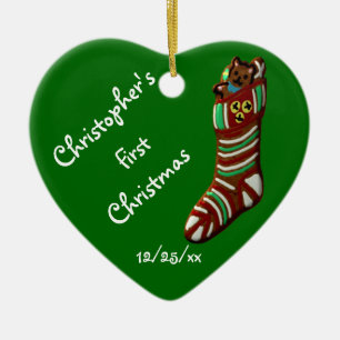 "Baby julstrumpa för första jul" - Julgransprydnad Keramik