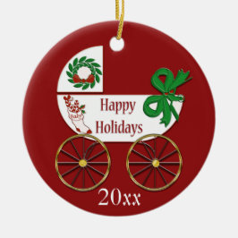 Baby Julvagnen Glad helg Julgransprydnad Keramik