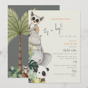 Baby Jungle Animals Det är en pojkvän-babyskor Inbjudningar
