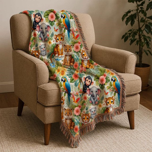 Baby Jungle djur Tropisk Barn Kastyta Filt (Baby Jungle Animals Tropical Kids Throw Blanket)