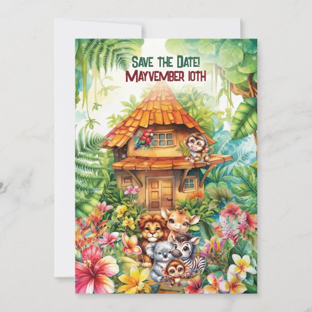 Baby Jungle Party Tema Inbjudningar (Framsida)