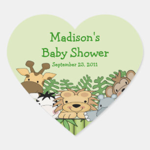 Baby Jungle Safari Baby Shower Heart Sticker Hjärtformat Klistermärke
