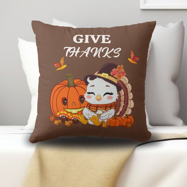 Baby Kalkon Och Pumpa Firar Thanksgiving  Kudde (Skapare uppladdad)