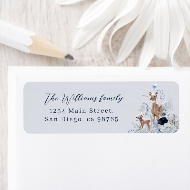 Baby kall utanför Blommigtens  Hjort Babyskåda Returadress Etikett (Insitu)