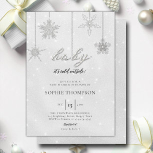 Baby Kall utanför Glitter Snowflake Neutralt Showe Inbjudningar