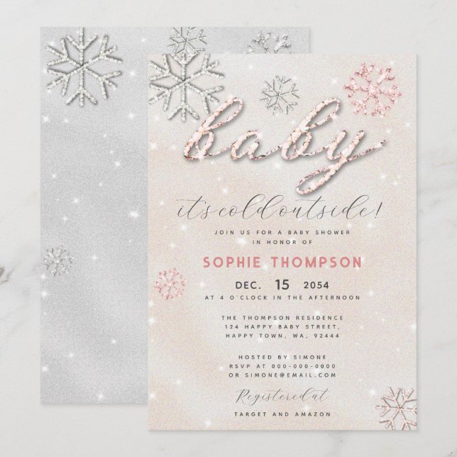 Baby Kall utanför Rhinestone Glitter Girl Shower Inbjudningar (Fram/baksida)