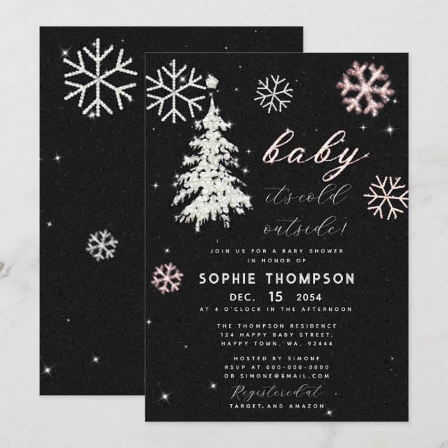 Baby Kall utanför Rhinestones Träd Girl Shower Inbjudningar (Fram/baksida)