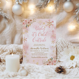 Baby Kall utanför Rosa Winter Girl Baby Shower Inbjudningar