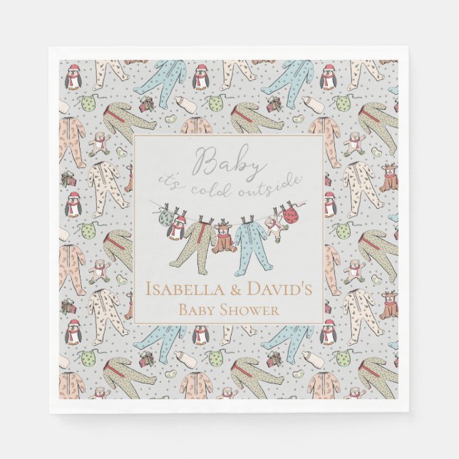 Baby Kallet utanför babyduschen för vinter Pappersservett (Framsidan)
