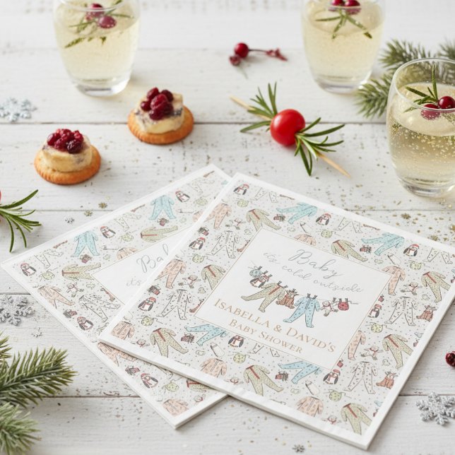 Baby Kallet utanför babyduschen för vinter Pappersservett (Cute Baby It's Cold Outside Winter Wonderland Christmas Baby Shower Paper Napkins for Mother to Be.)