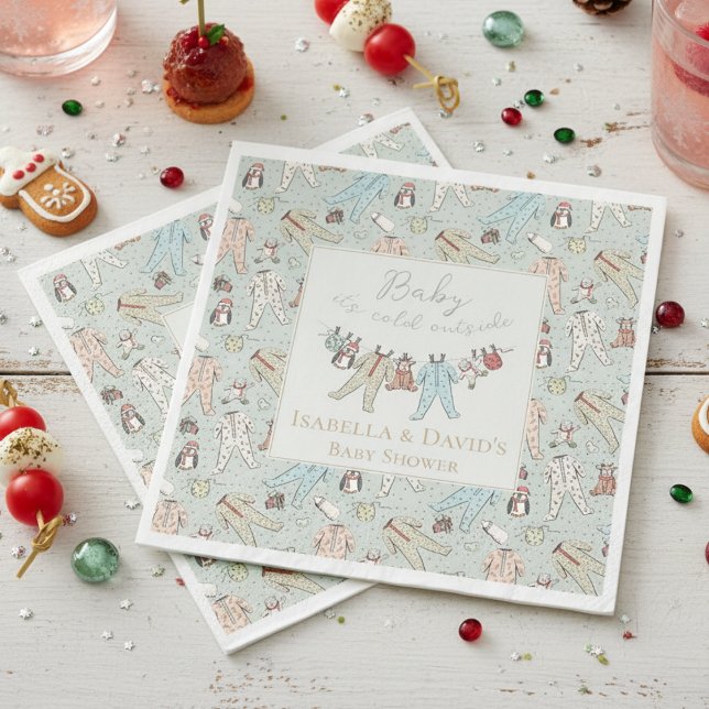 Baby Kallet utanför babyduschen för vinter Pappersservett (Cute Baby It's Cold Outside Winter Wonderland Christmas Baby Shower Paper Napkins for Mother to Be.)