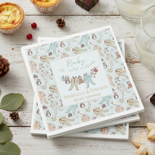 Baby Kallet utanför babyduschen för vinter Pappersservett (Cute Baby It's Cold Outside Winter Wonderland Christmas Baby Shower Paper Napkins for Mother to Be.)