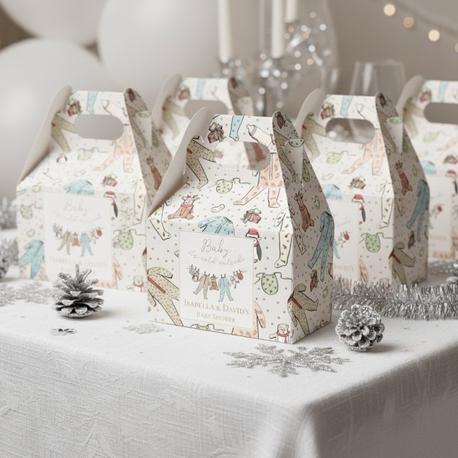 Baby Kallet utanför babyduschen för vinter Presentaskar (Cute White Gender Neutral Baby It's cold Outside Winter Wonderland Christmas Baby Shower Favor Boxes)