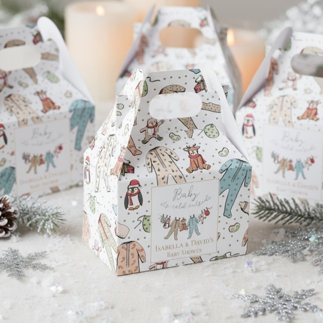 Baby Kallet utanför babyduschen för vinter Presentaskar (Cute White Gender Neutral Baby It's cold Outside Winter Wonderland Christmas Baby Shower Favor Boxes)