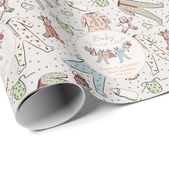 Baby Kallet utanför babyduschen för vinter Presentpapper (Rullad Hörn)