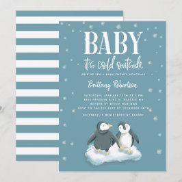 Baby Kallet utanför Blue Penguins Baby Shower Inbjudningar