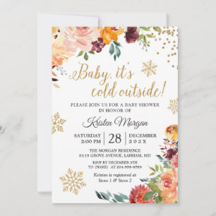 Baby Kallet utanför Burgundy Blommigt Baby Shower Inbjudningar
