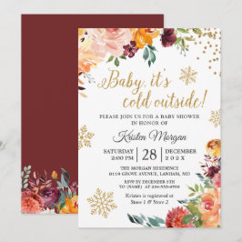 Baby Kallet utanför Burgundy Blommigt Baby Shower Inbjudningar