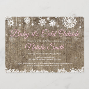 Baby Kallet utanför Burlap Winter Baby Shower Inbjudningar