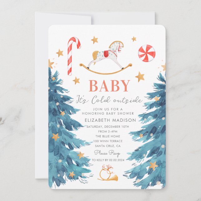Baby kallet utanför helgdag-babyduschen på vintern inbjudningar (Framsida)