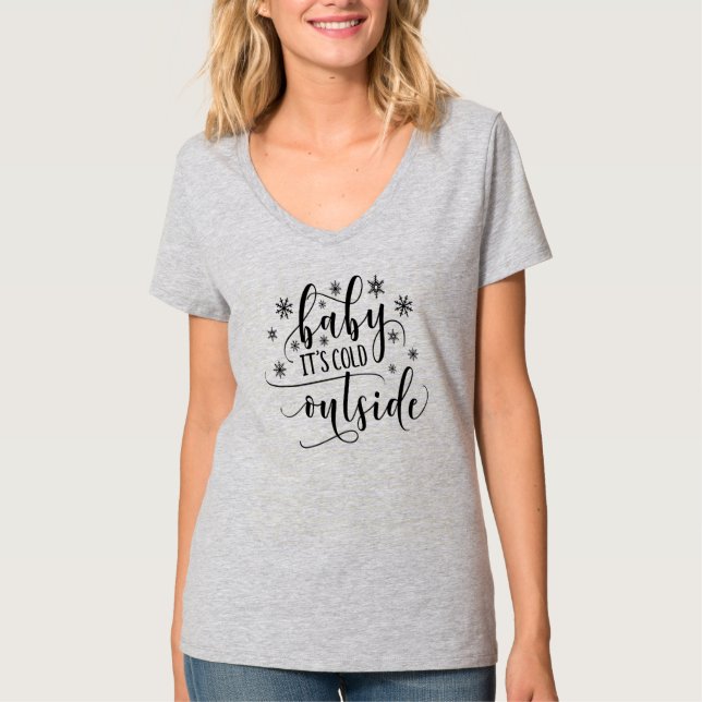 Baby Kallet utanför Kvinnos V Nacke T Shirt (Framsida)
