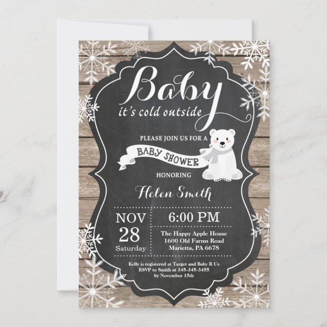 Baby Kallet utanför Polarna Bear Baby Shower Inbjudningar (Framsida)