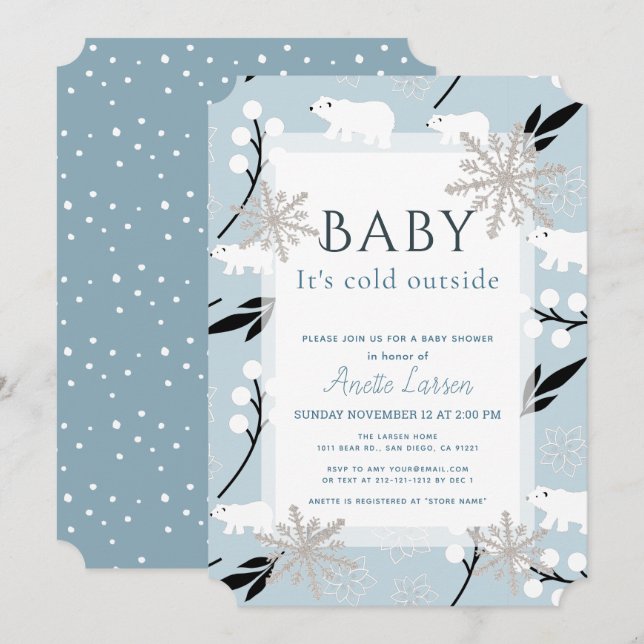 Baby Kallet utanför Polarna Bear Blue Baby Shower Inbjudningar (Fram/baksida)