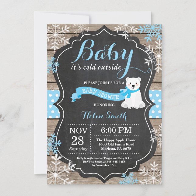 Baby Kallet utanför Polarna Bear Boy Shower Inbjudningar (Framsida)