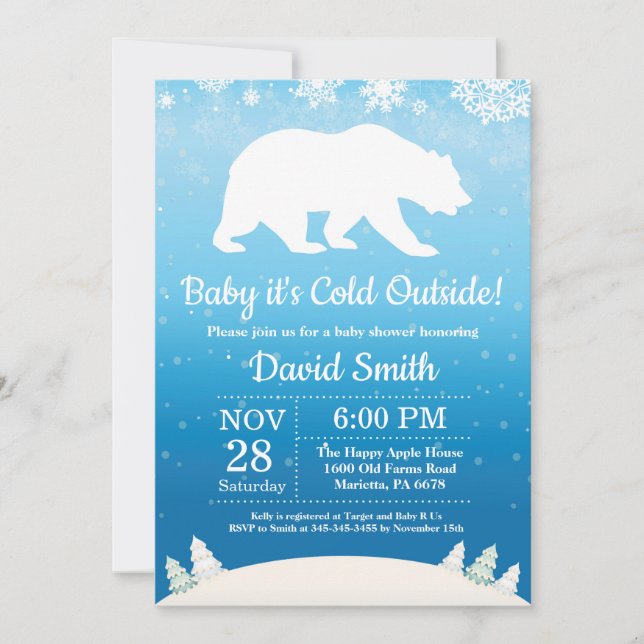 Baby Kallet utanför Polarna Bear Boy Shower Inbjudningar (Framsida)