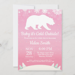 Baby Kallet utanför Polarna Bear Girl Baby Shower Inbjudningar