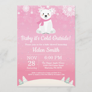 Baby Kallet utanför Polarna Bear Girl Baby Shower Inbjudningar