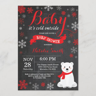 Baby Kallet utanför Polarna Bear Red Baby Shower Inbjudningar