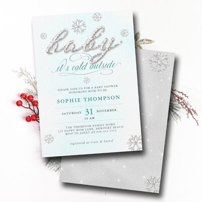 Baby Kallet utanför Rhinestones Glitter Shower Inbjudningar (baby its cold outside neutral baby shower invitation rhinestones snowflakes winter wonderland white)