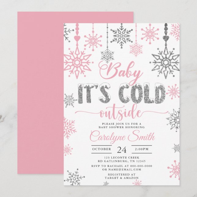 Baby Kallet utanför Rosa Baby Shower för barn Inbjudningar (Fram/baksida)