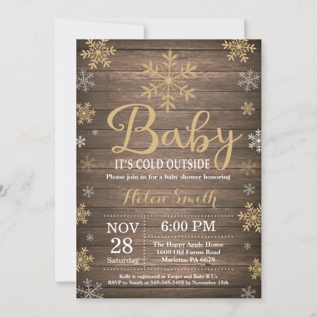 Baby Kallet utanför Rustic Winter Baby Shower Inbjudningar (Framsida)