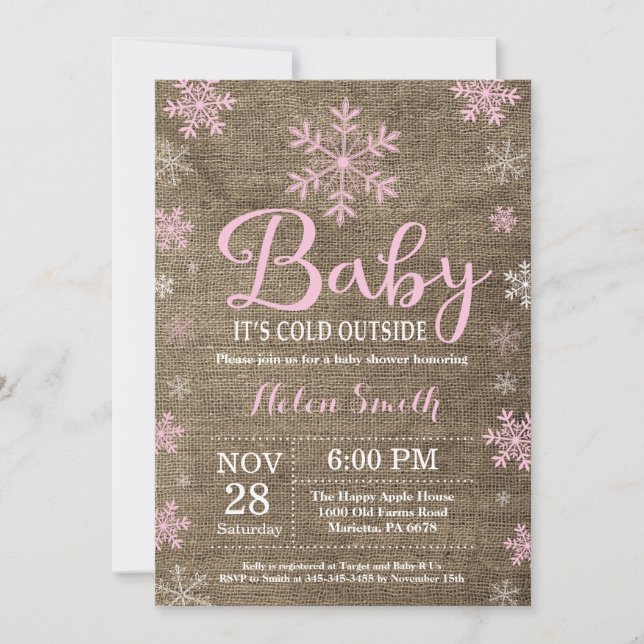 Baby Kallet utanför Rustic Winter Baby Shower Inbjudningar (Framsida)